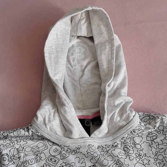 Bench Womens Short-Sleeved Hoodie with Black/White Cartoon Graphic Print, Sz. M - Picture 9 of 14